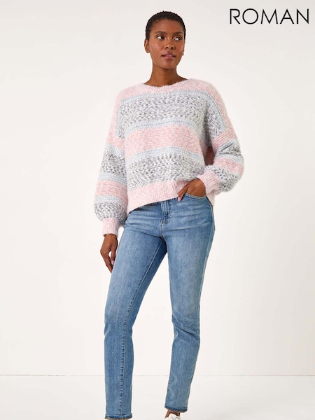 Roman Pink Soft Stripe Textured Jumper (AK7616) | £40