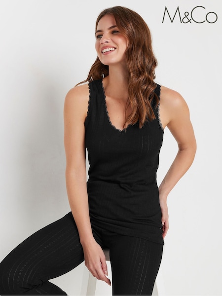 M&Co Black Pointelle Thermal Vest (AK7635) | £17