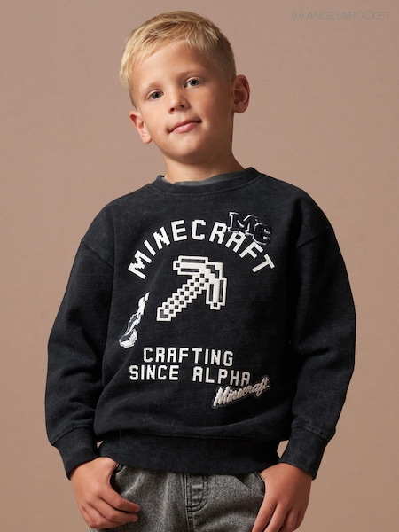 Angel & Rocket Grey Minecraft Graphic Washed Sweatshirt (AK7705) | £26 - £30
