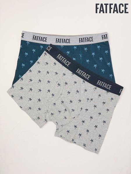 FatFace Teal Blue 2 PAIRS OF PALM TREE BOXERS (AK7847) | £22