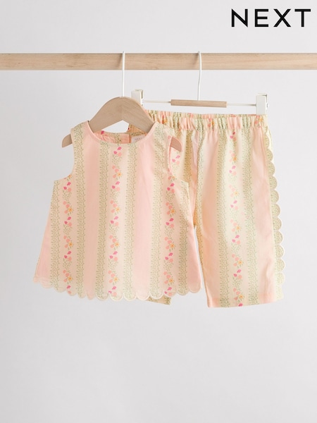 Cream/Green Floral Baby Sleeveless Top and Trouser 2 Piece Set (0mths-2yrs) (AK7873) | £19 - £21