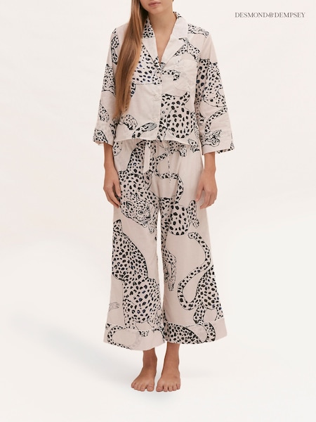 Desmond & Dempsey Jag Cream Boxy & Wide Pyjamas Set (AK7886) | £180