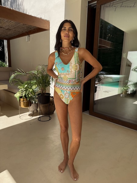 Never Fully Dressed Ecru Map Tummy Control Scoop Swimsuit (AK7936) | £59