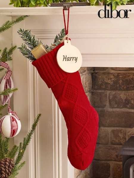 Personalised Red Cable Knit Christmas Stocking by Dibor (AK8172) | £16