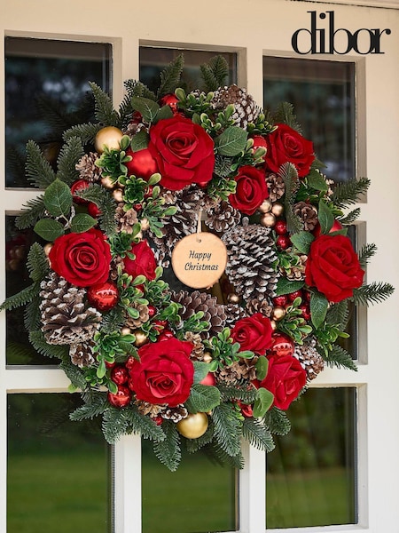 Personalised Royale Christmas Rose Wreath by Dibor (AK8178) | £58