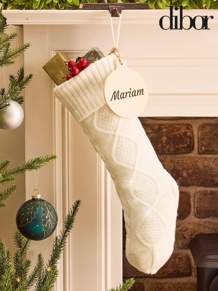 Personalised Cream Cable Knit Christmas Stocking by Dibor (AK8180) | £16