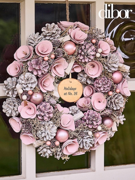 Personalised Pink Roses Christmas Wreath by Dibor (AK8181) | £35