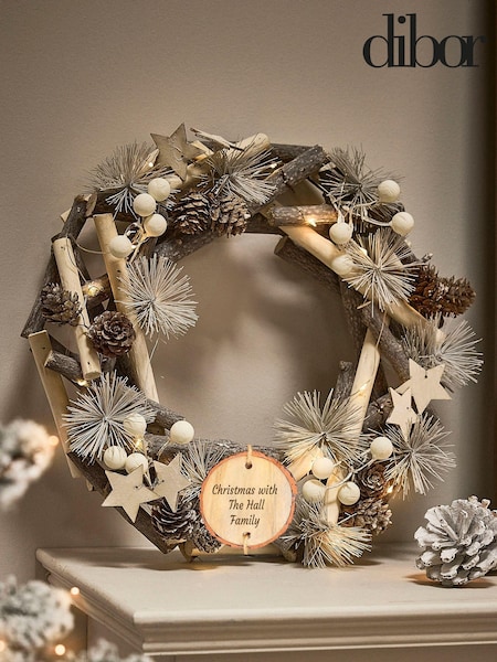 Personalised Silent Night Light Up Christmas Wreath by Dibor (AK8183) | £28