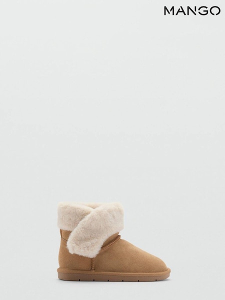 Mango Brown Faux Fur Ankle Boots (AK8196) | £56