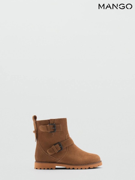 Mango Brown Buckle Leather Ankle Brown Boots (AK8234) | £56