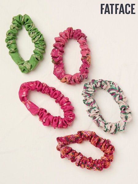 FatFace Pink Fire Print Scrunchies 5 Pack (AK8330) | £10.50