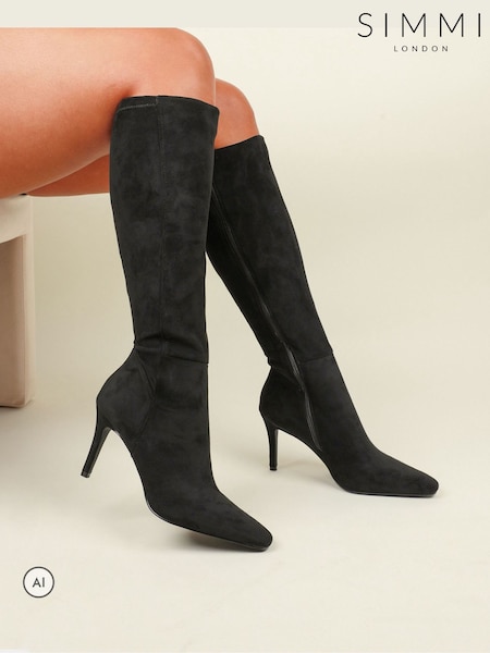 Black - Simmi London Burney Knee High Stretch Heeled Boots