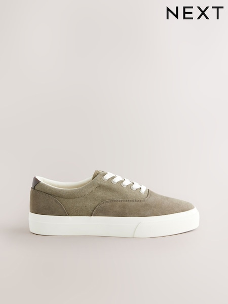 Khaki Green Suede Mix Canvas Pumps (AK8363) | £35