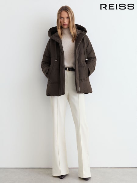 Brown - Reiss Tory Wool Hooded Puffer Coat