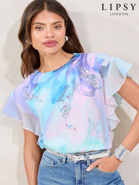 Lipsy Lilac Purple Embellished Printed T-Shirt (AK8638) | £42