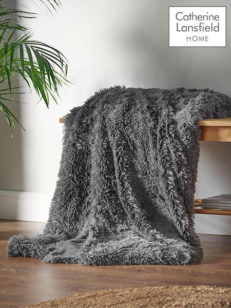 Catherine Lansfield Charcoal So Soft Cuddly Deep Pile Faux Fur Throw (AK8650) | £24
