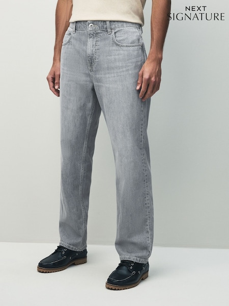 Grey Light Straight Fit Signature Lightweight Cotton Linen Jeans (AK8762) | £35