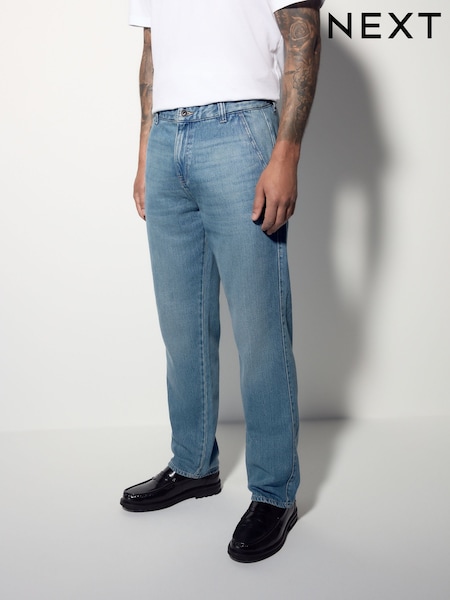 Blue Light Regular Tapered Fit Soft Touch Chino Style Denim Jeans (AK8765) | £32
