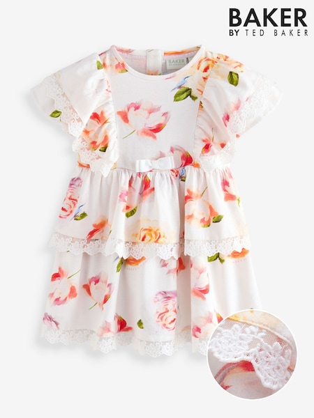 Baker by Ted Baker Floral Lace Trim Tier 100% Cotton Dress (AK8793) | £28 - £33