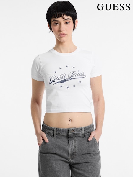 Guess Jeans White Baby 100% Cotton Vintage Logo Cropped T-Shirt (AK8836) | £29