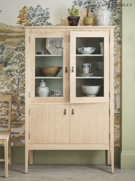 Laura Ashley Washed Oak Calford 4 Door Glazed Cabinet (AK8924) | £1,115