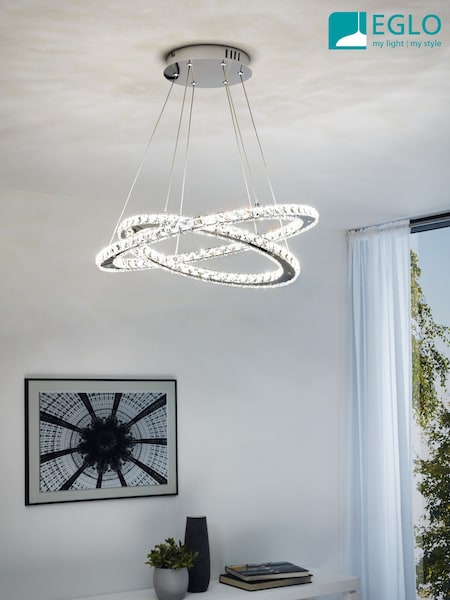 Eglo Chrome Varrazo Crystal Effect Glass Steel Pendant Ceiling Light (AK8937) | £522
