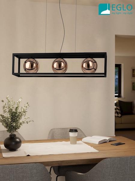 Eglo Black Cordoba Spherical Glass and Steel Enclosure Pendant Ceiling Light (AK8961) | £260