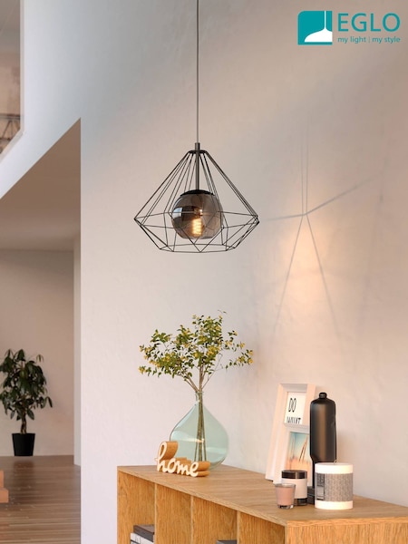 Eglo Black Vernham Smoked Glass & Steel Pendant Ceiling Light (AK8962) | £96