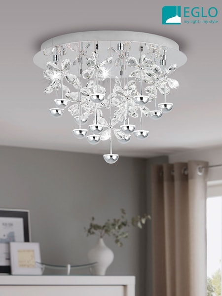 Eglo Chrome Pianopoli LED Clear Crystal & Steel Ceiling Light (AK8968) | £450