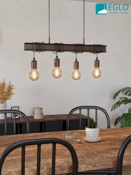 Eglo Set of 4 Antique Brown Pendant E27 Industrial Style Townshend 4 Ceiling Light (AK8970) | £115