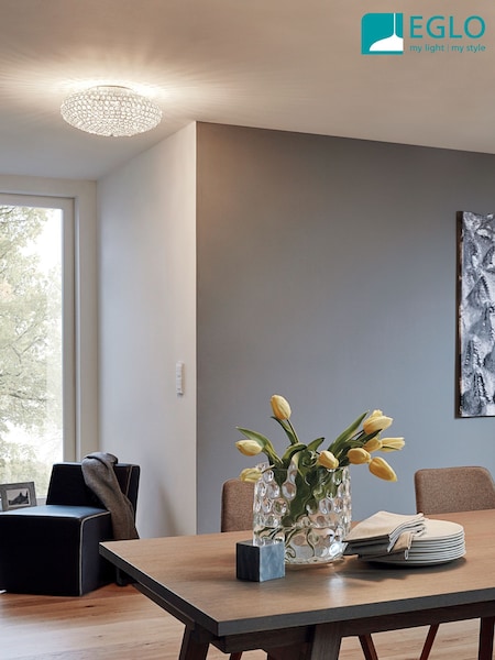 Eglo Chrome Clemente Crystal Inspired Glass And Steel Ceiling Light (AK8971) | £176
