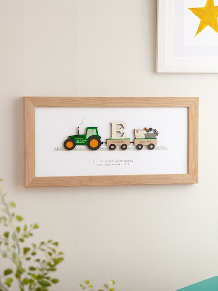 Personalised New Baby Wooden Tractor Print in Oak Frame by No Ordinary Gift (AK8995) | £48