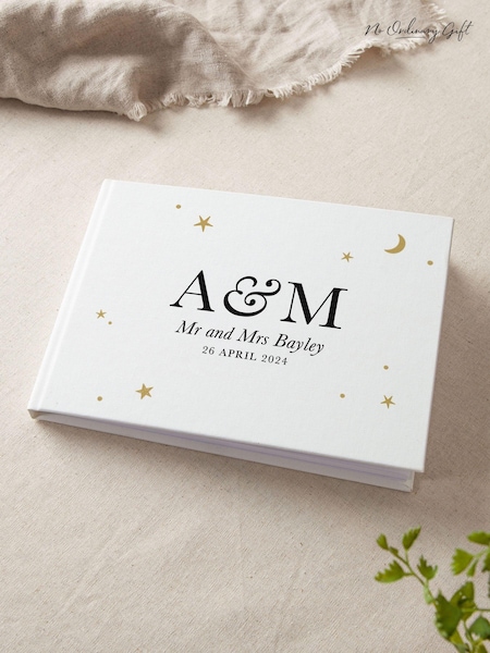 Moon & Stars Personalised Initials Wedding Guest Book by No Ordinary Gift (AK8996) | £40