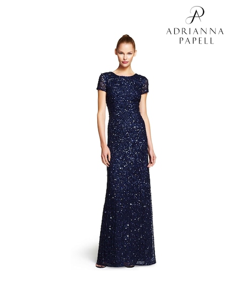 Adrianna Papell Blue Scoop Back Long Dress (AK9026) | £289