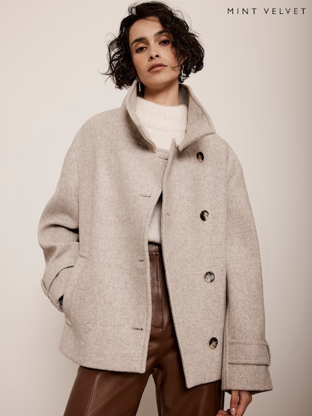 Mint Velvet Grey Wool Blend Neck Jacket (AK9122) | £210