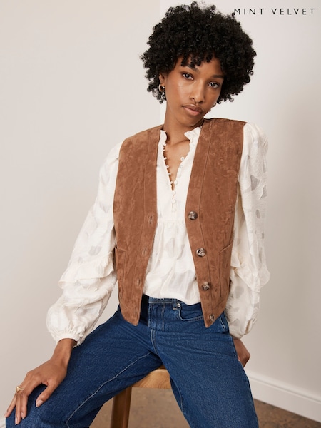 Mint Velvet Tan Brown Suede Waistcoat (AK9124) | £159