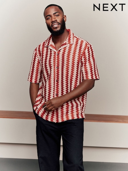 Orange Stripe Crochet Short Sleeve Shirt (AK9203) | £32