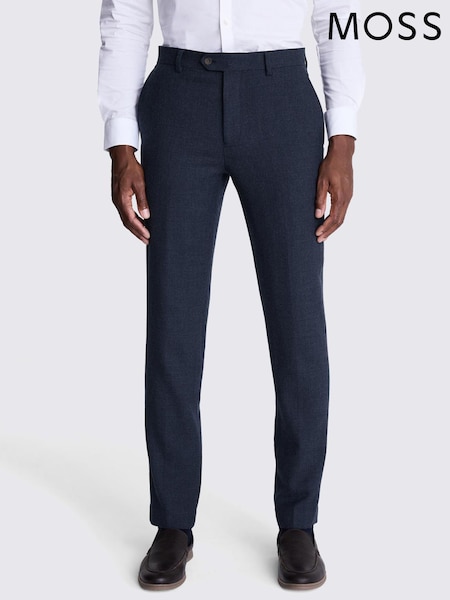 MOSS Blue Tailored Fit Twill Trousers (AK9210) | £110