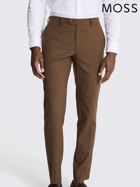 MOSS Brown Slim Fit Copper Flannel Trousers (AK9211) | £80