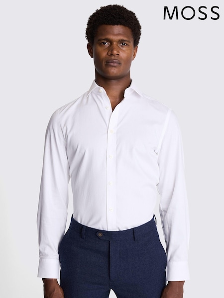 MOSS White Tailored Fit Pinpoint Oxford Contrast 100% Cotton Shirt (AK9215) | £50