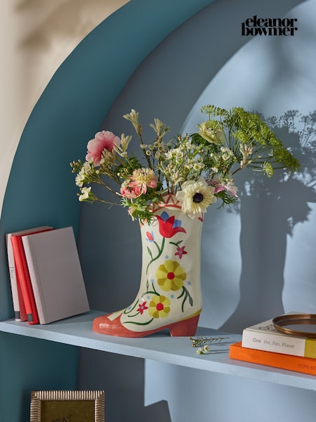 Eleanor Bowmer Cream/Red Cowgirl Boot Vase (AK9244) | £35