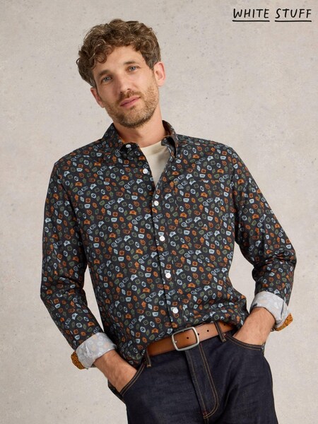 White Stuff Blue Clock Printed Shirt (AK9380) | £27