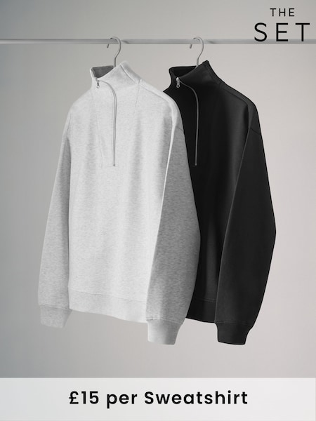 The Set Black/Grey 2 Pack Half Zip Funnel Neck Sweatshirts (AK9418) | £30