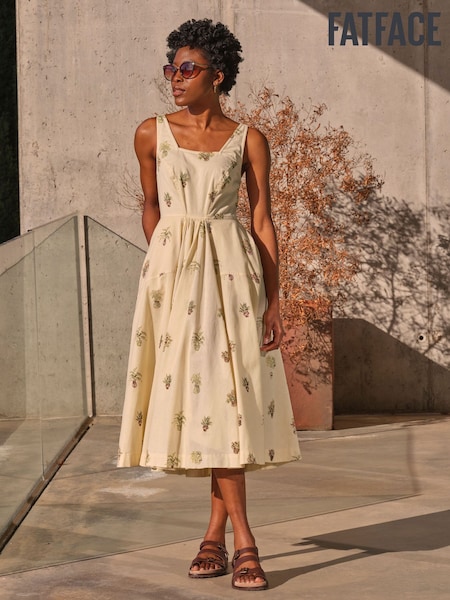 FatFace Maria Ivory Plants Midi Dress (AK9443) | £69