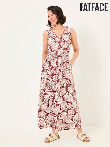 FatFace Ellie Burgundy Red Mono Shells Jersey Maxi Dress (AK9454) | £65