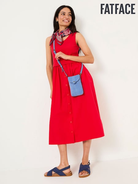 FatFace Sal Bright Red 100% Cotton Midi Dress (AK9470) | £65