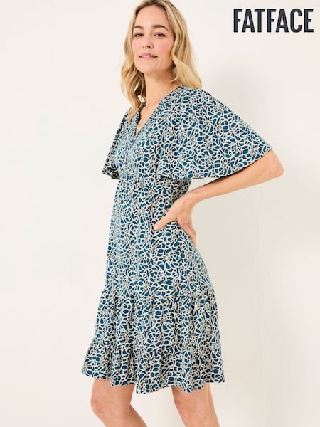 FatFace Grace Teal Blue Shibori Jersey Dress (AK9495) | £49.50