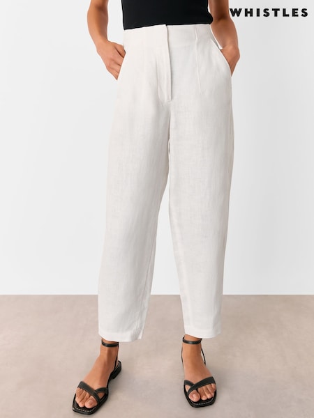 Whistles White Linen Barrel Leg 100% Linen Trousers (AK9584) | £99