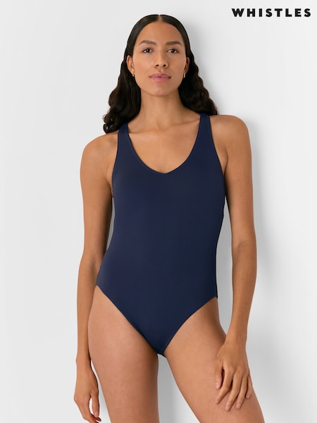 Whistles Blue Textured Ring Detail Swimsuit (AK9592) | £99