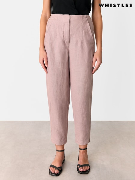 Whistles Pink Linen Barrel Leg Trousers (AK9596) | £99